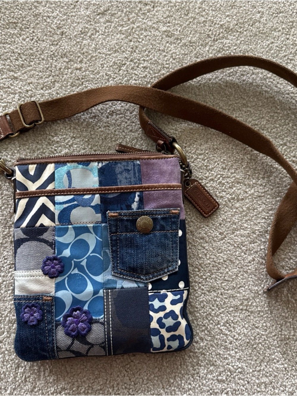 Vintage Coach Denim Patchwork Crossbody Bag